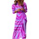 thumbnail image 1 of VISgogo Vestido casual para mujer, cuello de solapa, cuello en V, manga larga, contraste de color, estampado, corte alto, vestidos con cordones VISgogo  moda, 1 of 2