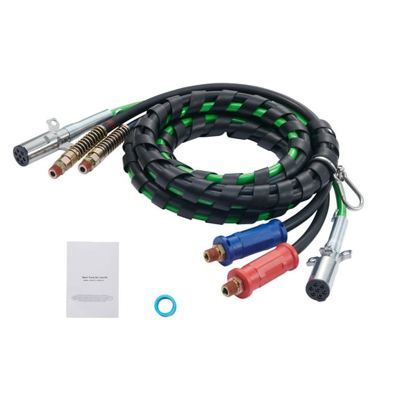 KFFKFF 15FT Air Line Kit for Semi Trucks, 3-in-1 Air Hoses & ABS Power Line, 7-Way Plug Electrical Cord Cable and Rubber Air Line Hose Assembly Kit with Hook & Teflon Tape