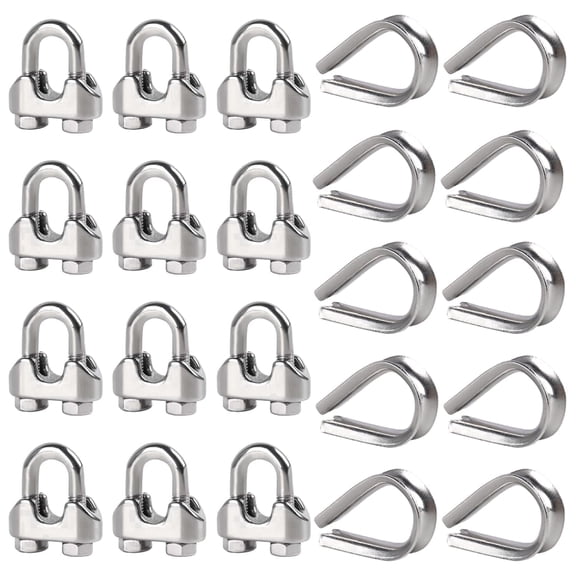 Tootaci 3/16" M5 Wire Rope Clamps and Thimble, Stainless Steel Cable Clamps Kit for 3/16 inch Steel Rope Fixed Metal Cable for Clotheline, Deck railing