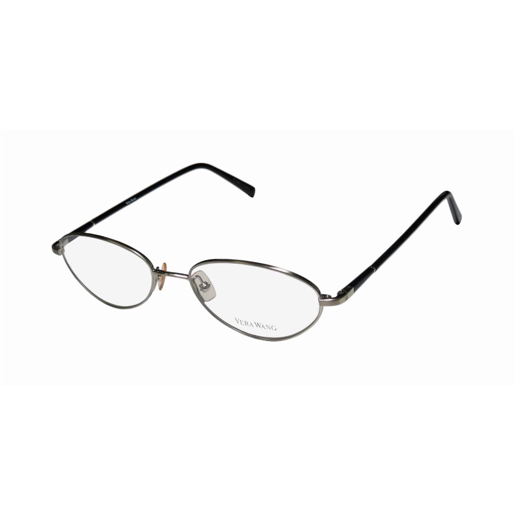 NEW VERA WANG V110 WOMENS/LADIES CAT EYE FULL-RIM CHROME / BLACK CAT EYE "SCHOOL TEACHER" LOOK FRAME DEMO LENSES 49-17-135 EYEGLASSES/GLASSES