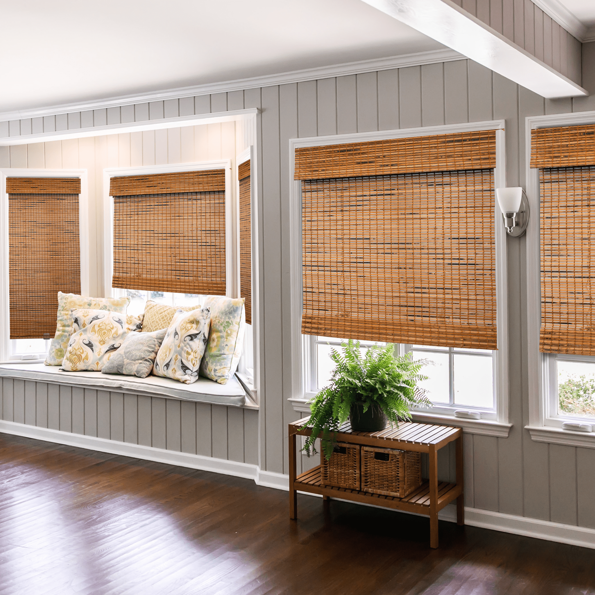 Natural Woven Light Filtering Cordless Bamboo Roman Shades for Windows, 46 in. W x 36 in. L, Salem