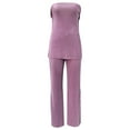 thumbnail image 3 of Women Outfits Sets Women Clothing Sets Outfits Clothing Set Female Round Neck Short Sleeve Tops Pants Sets Casual Pant Style S_553 Women's Tracksuits Purple L, 3 of 5