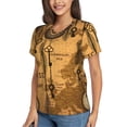 thumbnail image 2 of Women Short Sleeve V Neck Tops T-Shirts Summer Tees, Antique World Map Clocks Old, 2 of 6