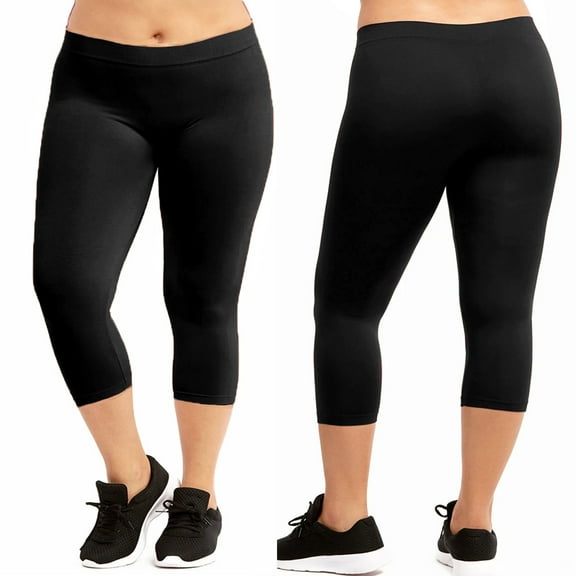 Women Seamless Plus One Size Footless Stretchy Yoga Pants Capri Leggings Black
