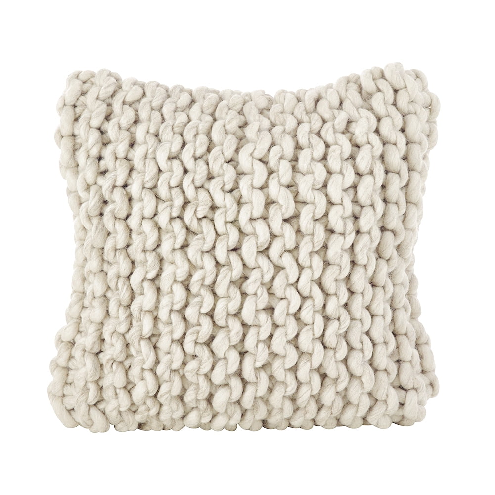 Ivory Chunky Cable Knit Wool Square Throw Pillow
