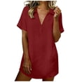 thumbnail image 3 of Aboser Cotton Linen Dress for Women Short Sleeve Collared Shirt Dresses Dressy Casual V Neck Mini Dress Beach Travel Vacation Dresses with Pockets, 3 of 9