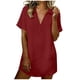thumbnail image 3 of TaTaai Women's Summer Casual Solid Color Linen-Like V-Neck Lapel Short Sleeve Loose Knee-Length Midi Dress with Functional Pockets Gift, 3 of 8