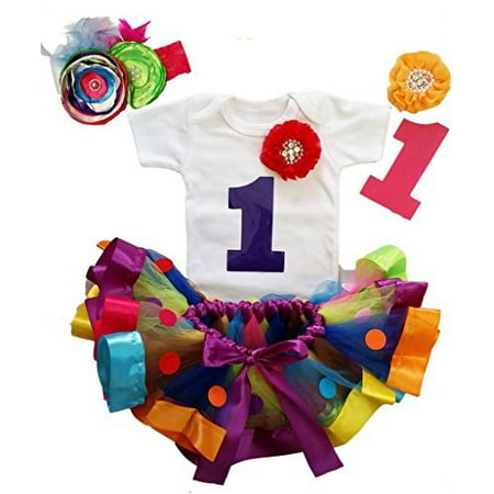 Noah's Boytique Baby Girls First Birthday Rainbow Colorful Ribbon Tutu Outfit 18-24 Months