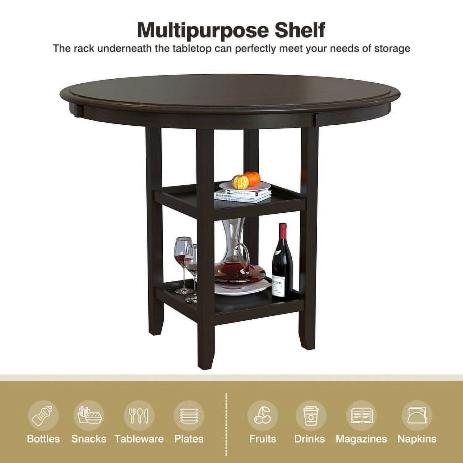 Finihen Dining Set, Dining Table Set, 3 Pieces Dining Set with Counter Height Round Dining Table and 2 Upholstered Chairs, for Home, Restaurant, Coffee Finihen Dining Set, Dining Table Set, 3 Pieces Dining Set with Counter Height Round Dining Table and 2 Upholstered Chairs, for Home, Restaurant, Coffee