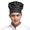 thumbnail image 2 of harmtty Professional Elastic Women Men Pleated Work Cap Kitchen Cooking Baker Chef Hat,Black White Stripe, 2 of 8
