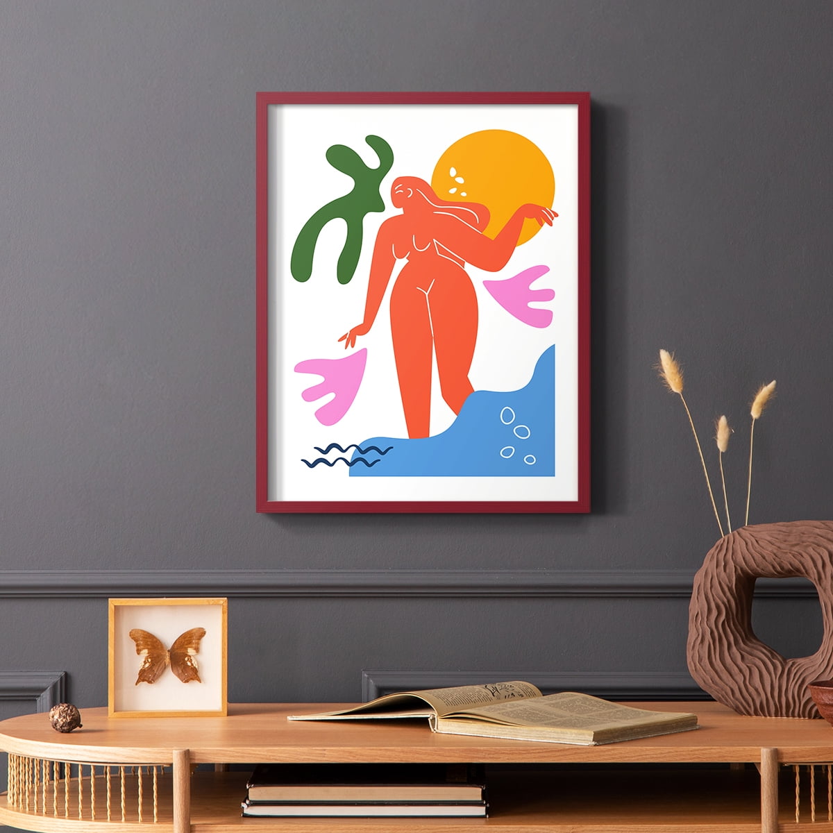 Matisse CDLIV in Red Solid Wood Framed Print No Nail Hanging