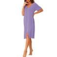 thumbnail image 4 of INSPIRE CHIC Women's Nightshirt Ruffled Trim V Neck Short Sleeve Sleepshirt Pullover Pajama Nightgown M Purple, 4 of 6