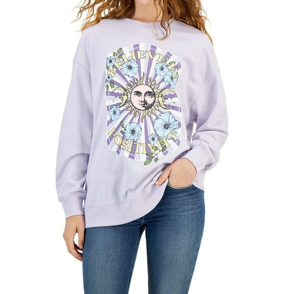 Rebellious One Womens Celestial Positivity Sweatshirt, Purple, Small
