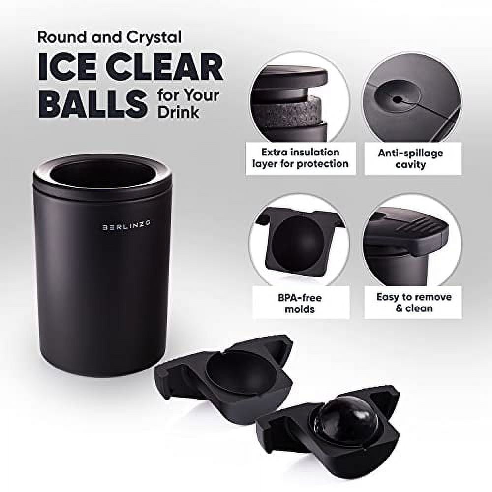 Berlinzo Premium Clear Ice Ball Maker Mold - Whiskey Ice Ball Maker Large 2.4 inch - Crystal Clear Ice Maker Sphere - Sphere Ice Mold Maker with Storage Bag