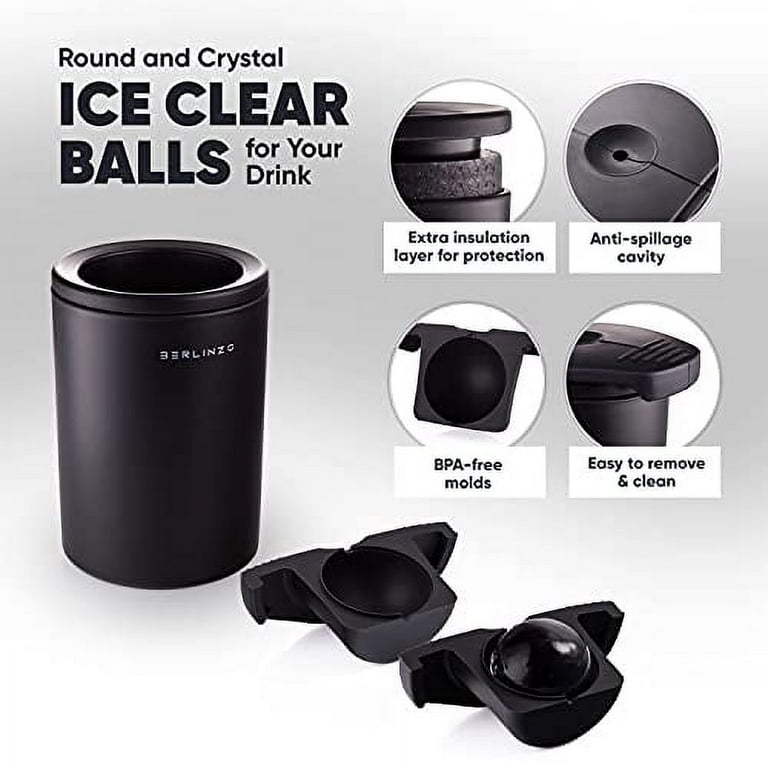 Premium Berlinzo Clear 2.4 Inch Ice Ball Maker for Whiskey - Crystal Clear  Ice Sphere Mold with Storage Bag