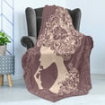 thumbnail image 4 of Vintage Woman Soft Flannel Fleece Throw Blanket, Woman Silhouette with Flowered Hair Style Abstract Beauty Image, Cozy Plush for Indoor and Outdoor Use, 50" x 70", Mauve Taupe and Beige, by Ambesonne, 4 of 5