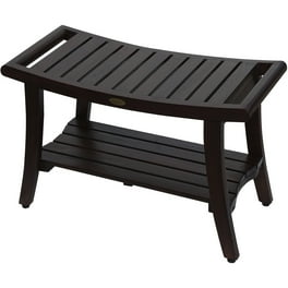 Contemporary Teak Shower Bench with Shelf and Handles in Brown Finish Contemporary Teak Shower Bench with Shelf and Handles in Brown Finish