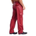 thumbnail image 4 of Sxiwei Men's Faux Leather Motorcycle Pants Multiple Pockets Straight Leg Trousers Burgundy 5XL, 4 of 6