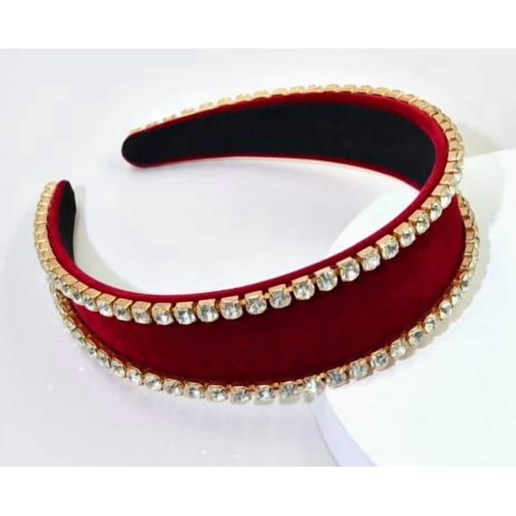 MIPCASE Rhinestone Wide Headband Dark Red Fashionable Hair Accessory for Weddings and Parties