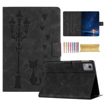 for Lenovo Tab M11 11" 2024 Folio Flip Case, Embossed PU Leather Case with Smart Auto Wake / Sleep & Adjustable Stand (3 Anti-Slip Strips) with Card Slots, Black