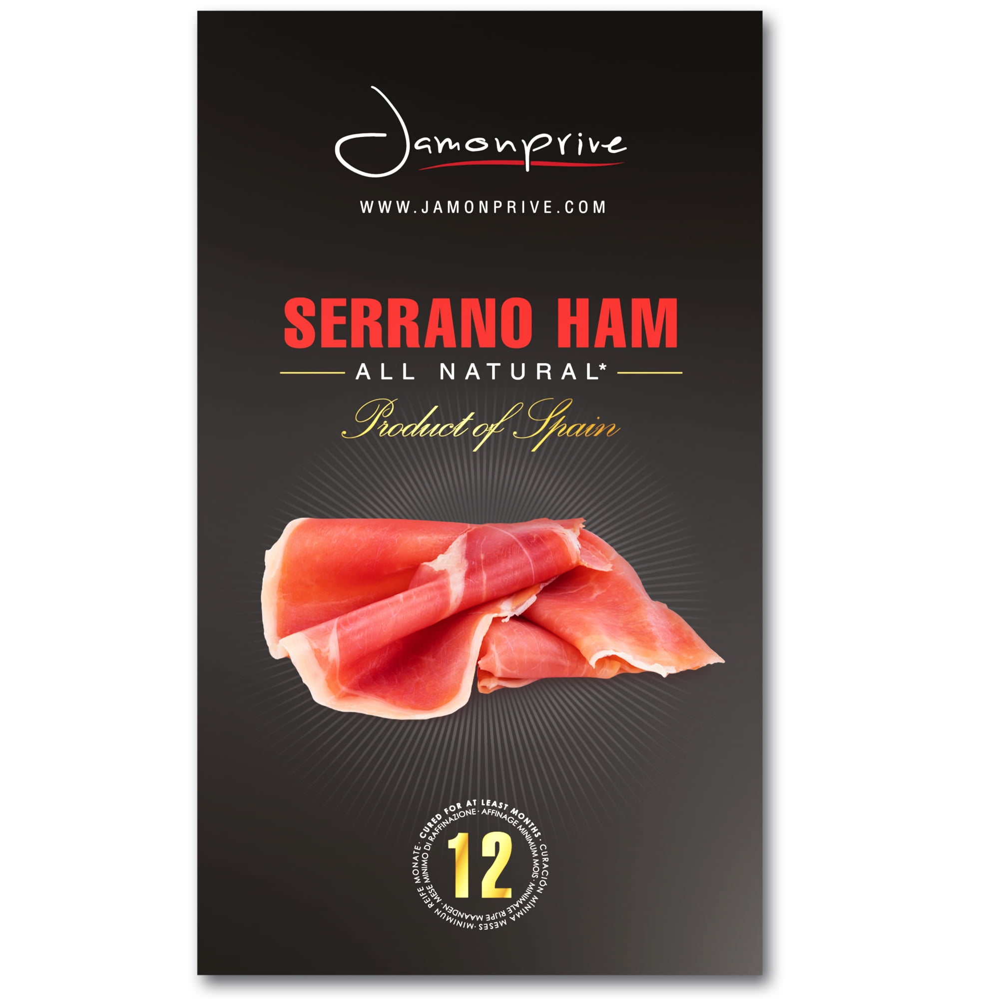 Spanish Serrano Ham Sliced Dry-Cured (3oz) - Pork Ham Jamonprive (3 oz Each, Pack of 1 Unit)