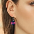 thumbnail image 3 of Gem Stone King 925 Sterling Silver Pink Created Sapphire and Blue Created Sapphire Dangle Earrings for Women (6.42 Cttw, Gemstone September Birthstone, Heart Shape 6MM), 3 of 3