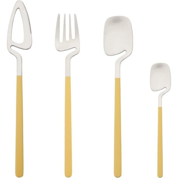 Juego de cubiertos mate de 24 piezas - Juego de cubiertos de acero inoxidable con mangos de colores - Bonitos utensilios de comedor