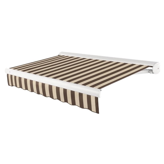 Awntech Full Cassette Left Motorized Patio Retractable Awning, Brown/Tan Stripe