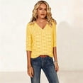 thumbnail image 4 of Bosfbaoi Summer Tops for Women V Neck 3/4 Length Sleeve Womens Tops Casual Loose Fit Gingham Plaid Blouse, 4 of 6