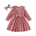 thumbnail image 4 of Fgnfyis Toddler Girls Long Sleeve Dresses with Bowknot Ruffles Velvet Dress for Christmas Party Holiday Attire Everyday Wear Comfort Fit Pink 4-5 Years, 4 of 5