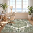 thumbnail image 3 of Design&I 5'x7' Washable Area Rug Flatweave & Daily Traffic Ready Circle Distressed Farmhouse Frame Dining Table Round Vintage Refined Structured for Guest Room, Lounge, Apartment, 3 of 7
