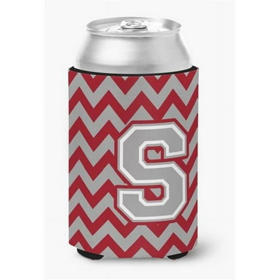 Letter S Chevron Crimson & Grey Can or Bottle Hugger