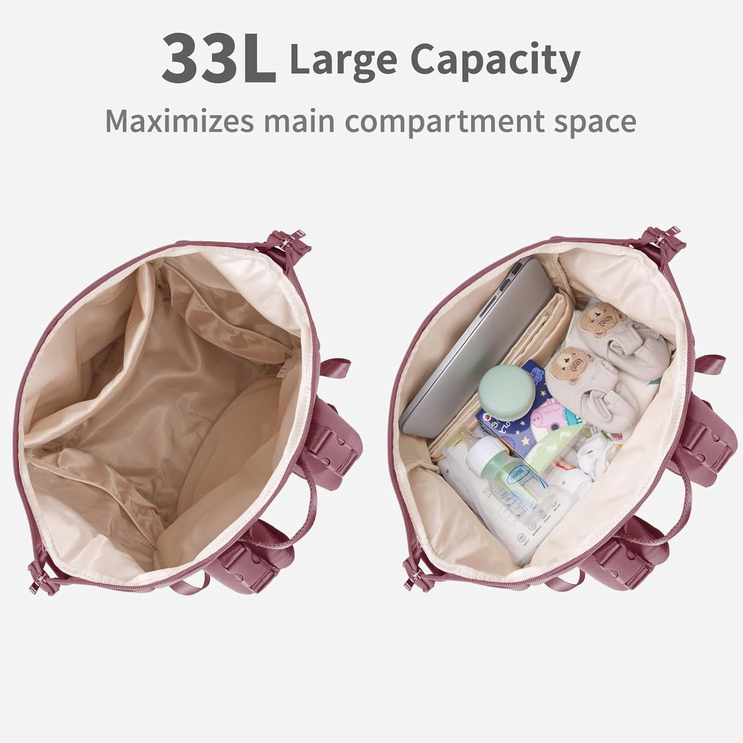Diaper Bag Backpack for Mom/Dad with Changing Pad, Multi-Function Neoprene Large Newborn Baby Maternity Bags Travel Tote with Insulated Pockets Pink
