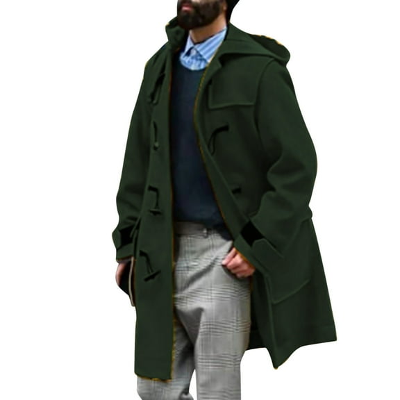 QHFBli Mens Classic Trench Coat Men's Anorak Winter Coat with Lapel Design Long Sleeve Insulated Leather Jacket Thickened Green XXXXL