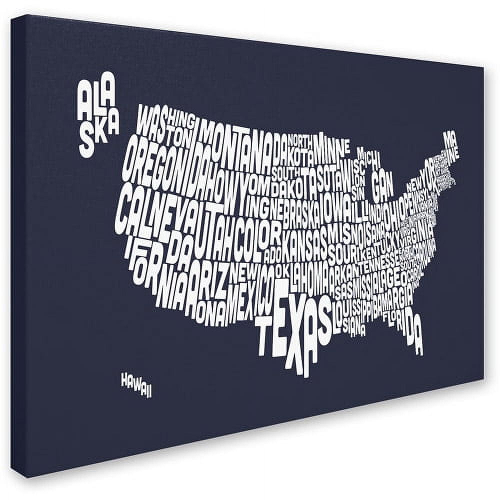 Trademark Art 'SLATE-USA States Text Map' Canvas Art by Michael Tompsett