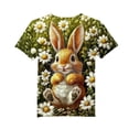 thumbnail image 4 of Easter Outfits for Girls Easter Bunny Egg Print Short Sleeved Printed Round Neck Casual T-shirt 3-15Y Army Green 7 Years, 4 of 5