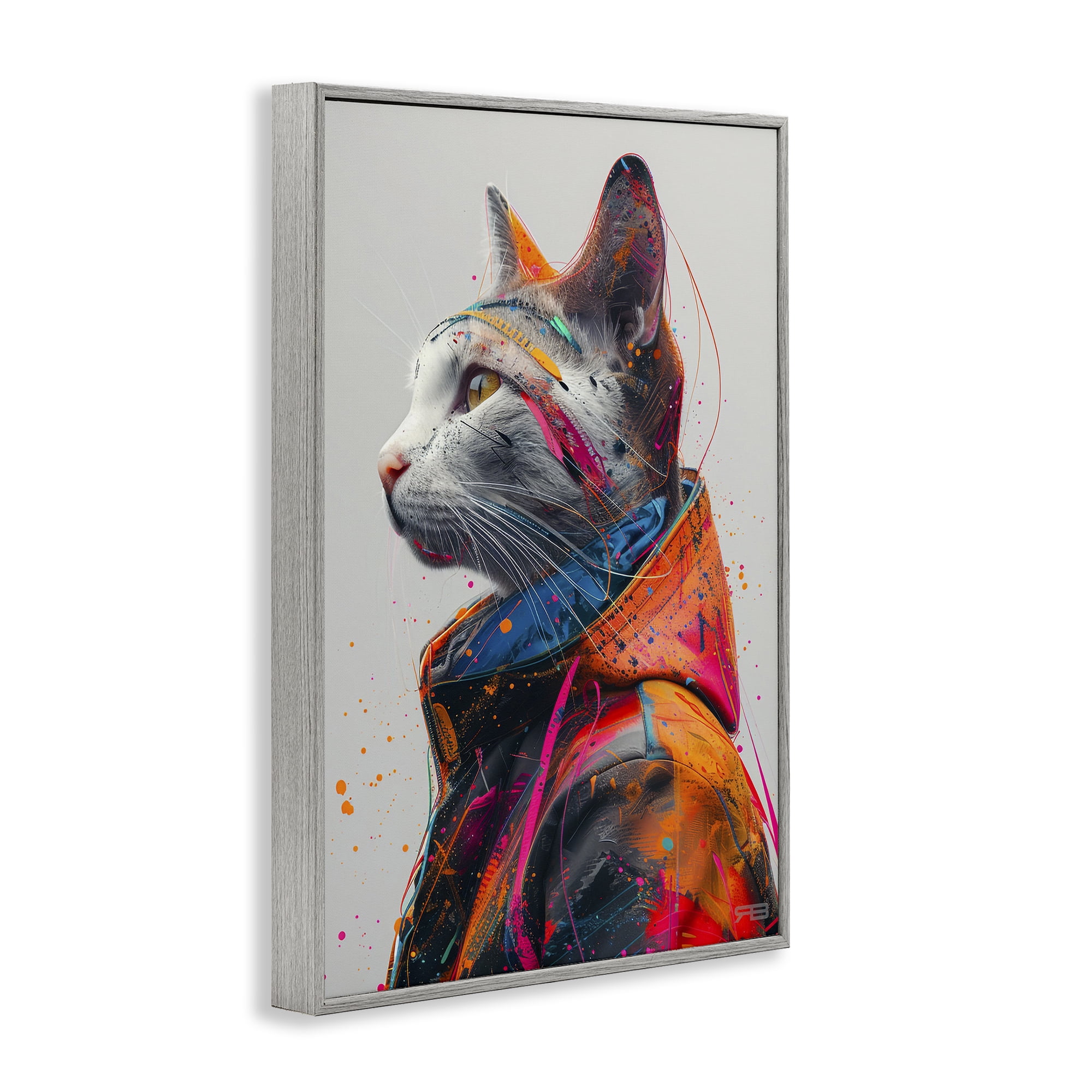 Stupell Industries Paint Splatter Cat Animals & Insects Painting Gray Framed Art Print Wall Art, 20 x 30
