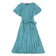 thumbnail image 4 of SAYOO Vestido Midi de Verano para Mujer Color Sólido Manga Corta Dobladillo Irregular Vestido con Cinturón SAYOO Moda, 4 of 5