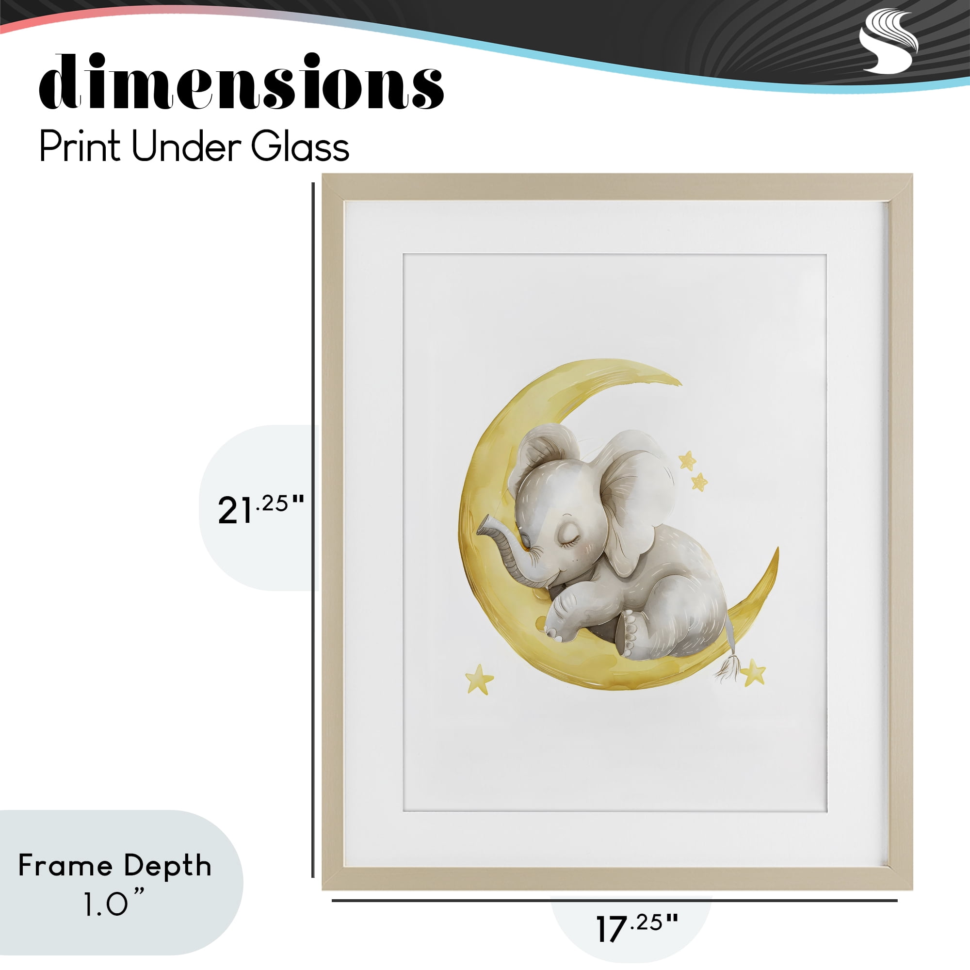 Stupell Industries Sleeping Elephant on Yellow Moon Birch Framed Print Under Glass, design by LSR Design Studio