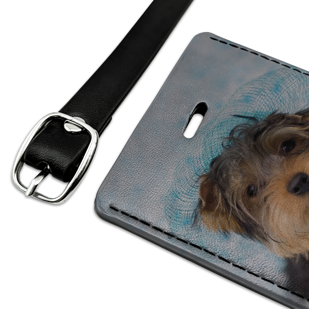 Yorkie Yorkshire Terrier Dog Resting With Blue Hat Rectangle Leather Luggage Card Suitcase Carry-On ID Tag - image 2 of 8