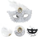 thumbnail image 3 of Mascarilla de medio rostro con patrón de dragón de plumas para fiestas de Halloween y Navidad, 1 pieza, blanca, 3 of 5