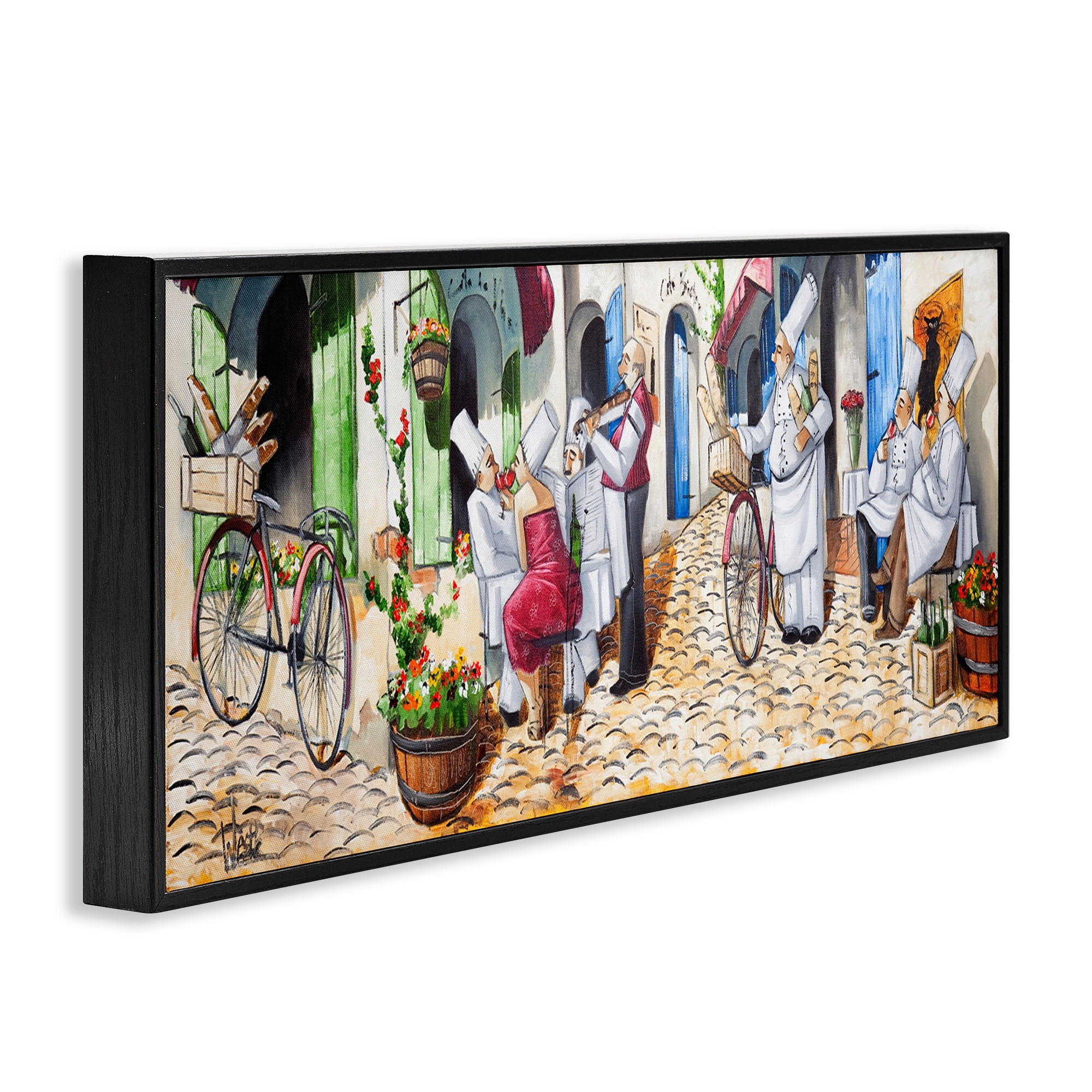 Stupell Industries Town Café Chefs Scenery Painting Black Framed Art Print Wall Art, 24 x 10