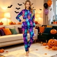 thumbnail image 6 of Halloween Pajamas, Halloween Matching Family Pajamas Purple Blue Colorful Ghost Print Long Sleeve 2Pcs Pj Set Soft Sleepwear Nightwear Loungewear Holiday Party Costume Fun Spooky Season for Family, 6 of 6