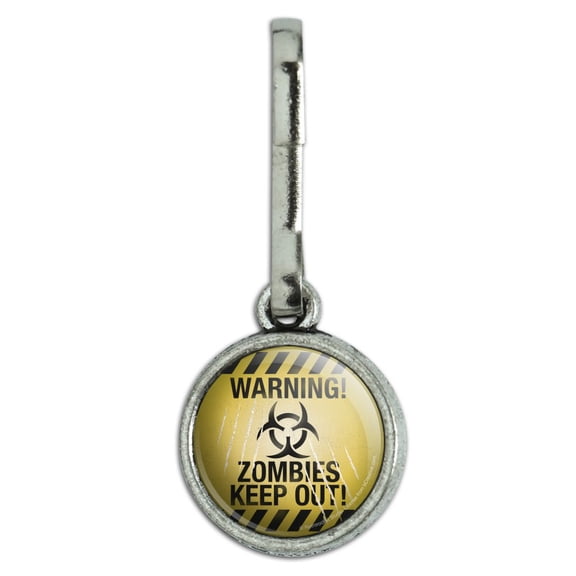 Warning Zombies Keep Out Antiqued Charm Clothes Purse Suitcase Backpack Zipper Pull Aid