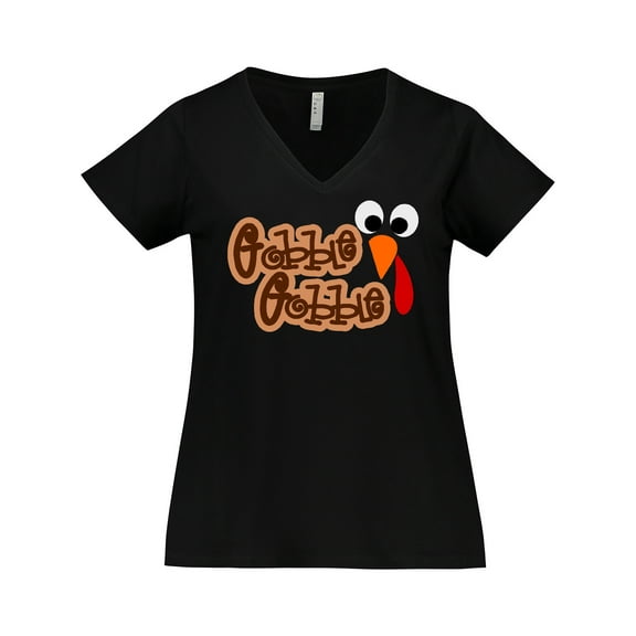 Inktastic Thanksgiving Gobble Gobble Cute Turkey Women's Plus Size V-Neck T-Shirt