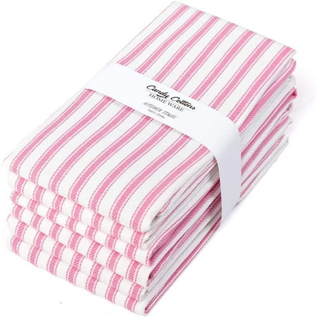 

Cotton Carnival Set of 6 Kitchen Dish Towels 100% Cotton Kitchen Towels with Hanging Loop Dishcloth Sets for Washing & Drying Dishes Tea Towels & Hand Towels 18x28 French Stripe Pink