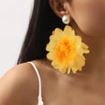 thumbnail image 2 of Boho Fabric Flower Dangle Earrings for Women Colorful Lightweight Handmade Shell Pearl Camellia Summer Wedding Vacation Statement Drop Dangling Earrings Birthday Holiday Jewelry, 2 of 12