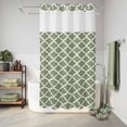 thumbnail image 6 of No Hook Shower Curtain with Built-in Rings - Moss Green White Geometric Washable Waterproof Fabric Bathroom Curtains for Hotel,Rentals, Stall 36 X 78 Inch , Minimalist Morocco Pattern, 6 of 9