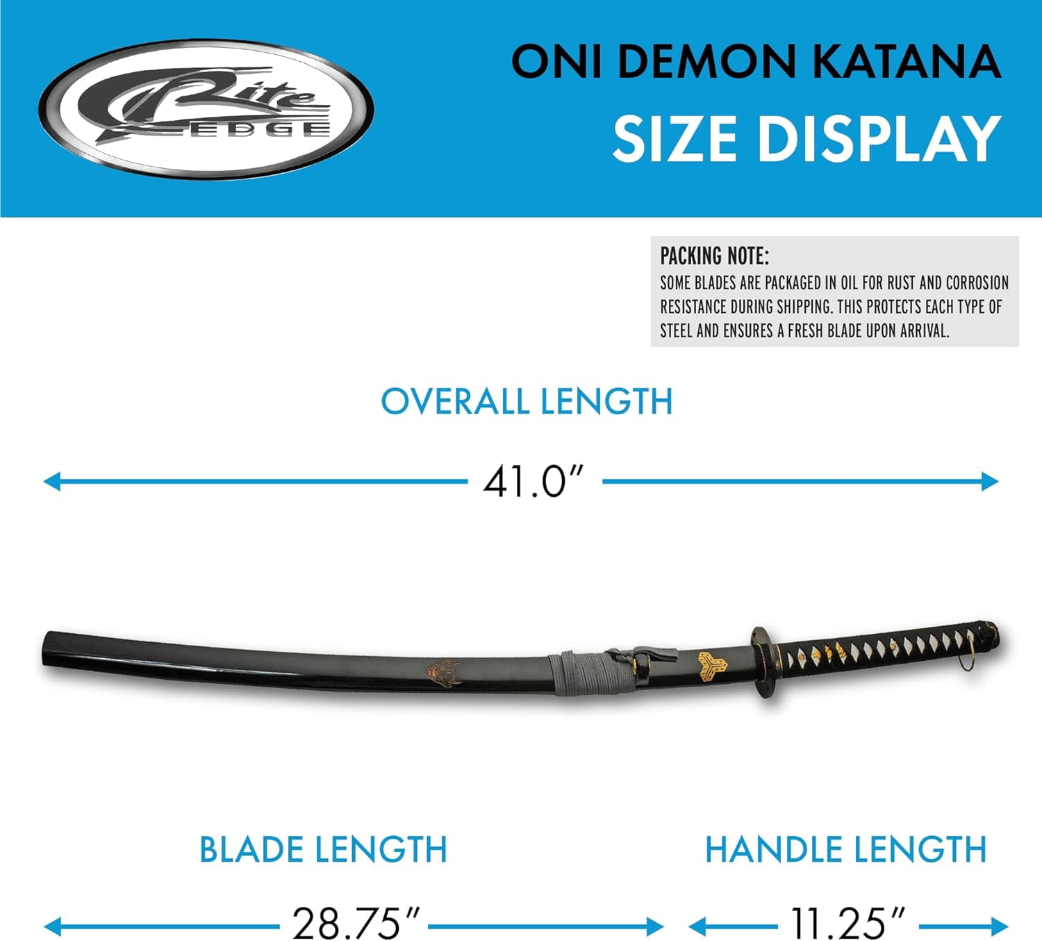 SZCO 40" Black Carbon Steel Oni Katana with Wooden Display Stand