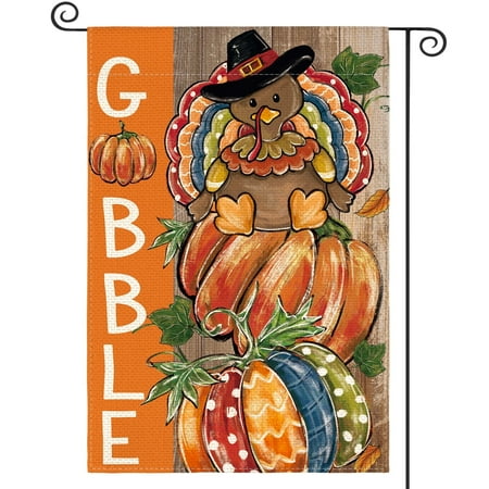Sm:)e Gobble Turkey Pumpkin Thanksgiving Garden Flag 12x18 Inch